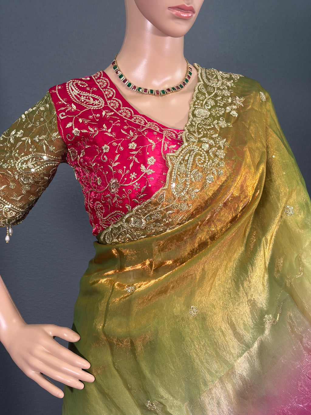 Madhura Mayil - Dual Shaded Shimmer Tissue Saree with blouse