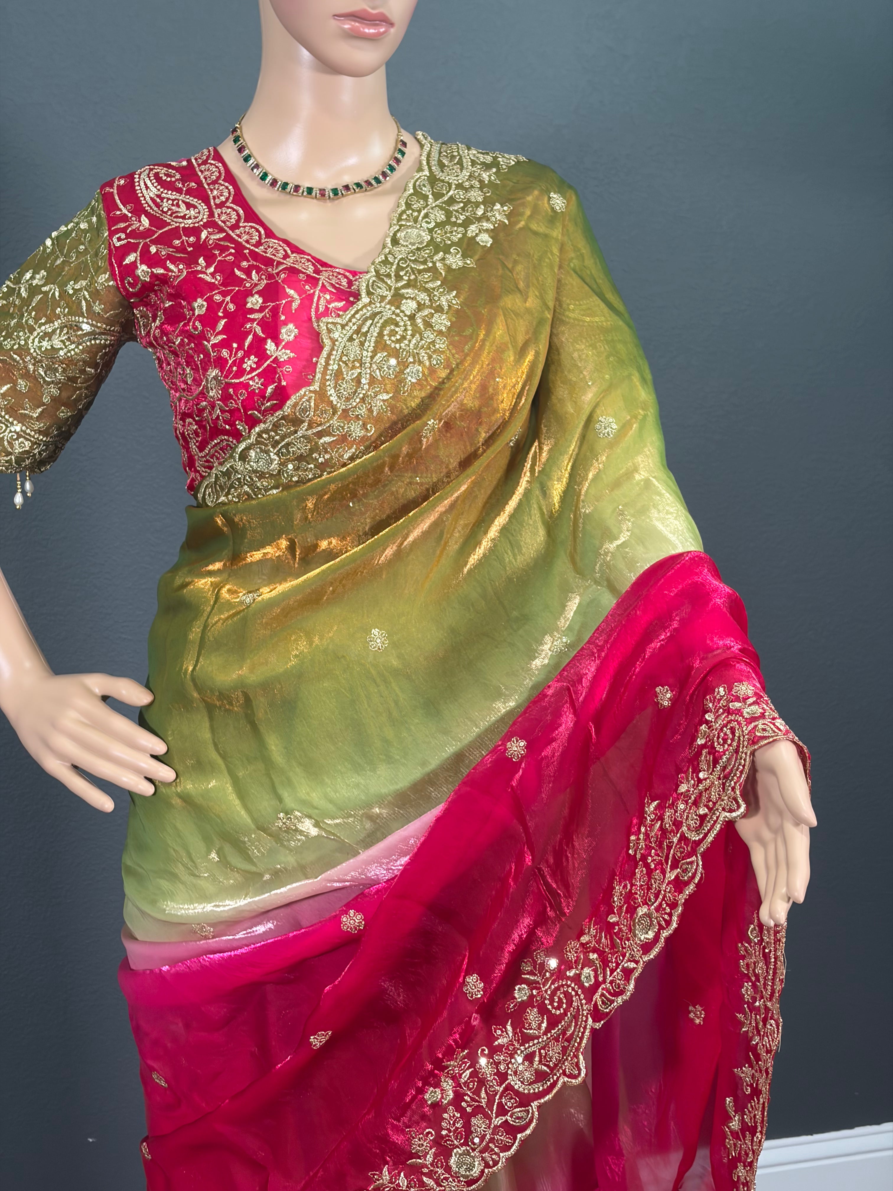 Madhura Mayil - Dual Shaded Shimmer Tissue Saree with blouse