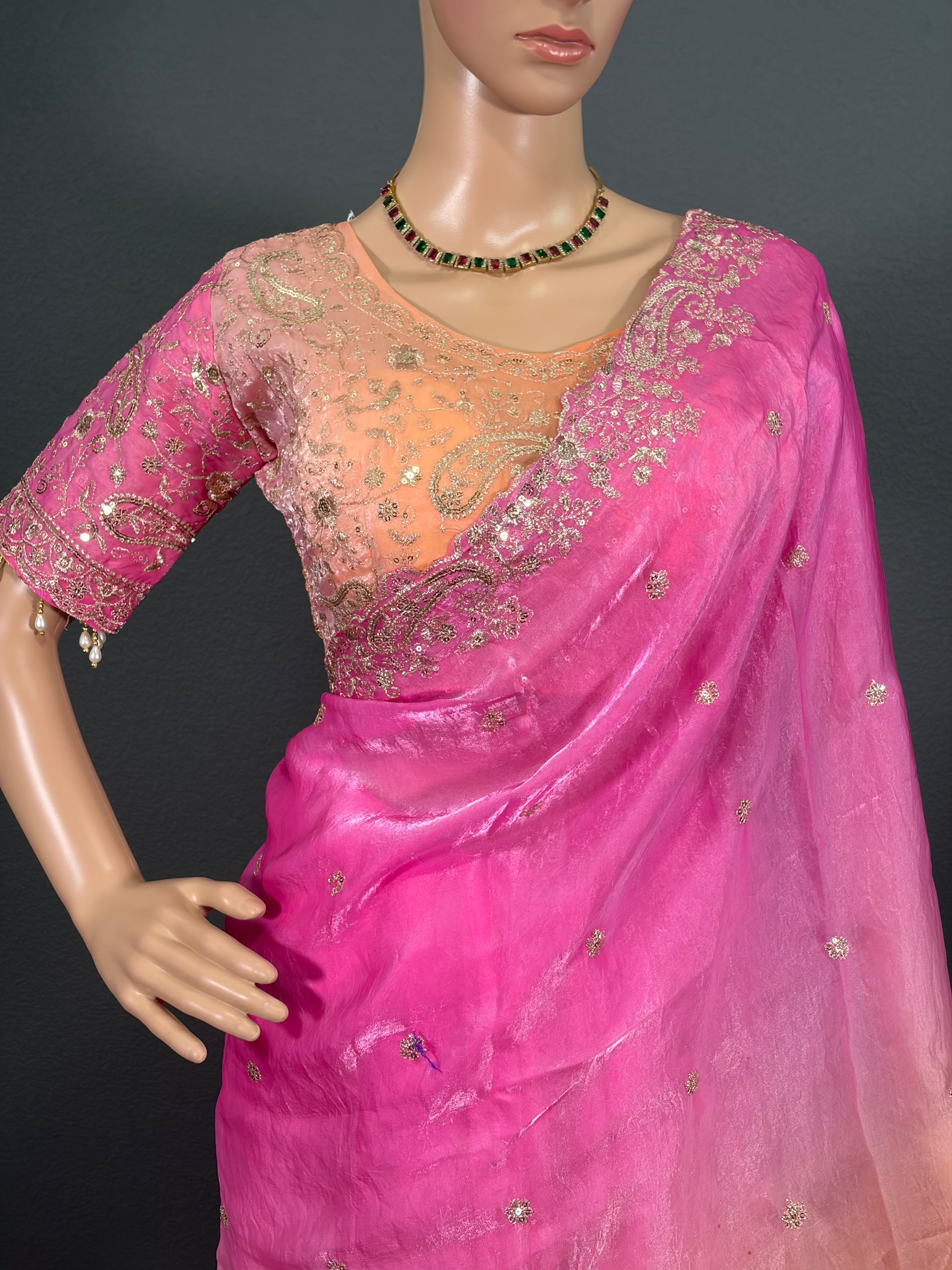 Pink Pearl - Soft Shimmer Tissue Silk Saree with Blouse (34" - 42")