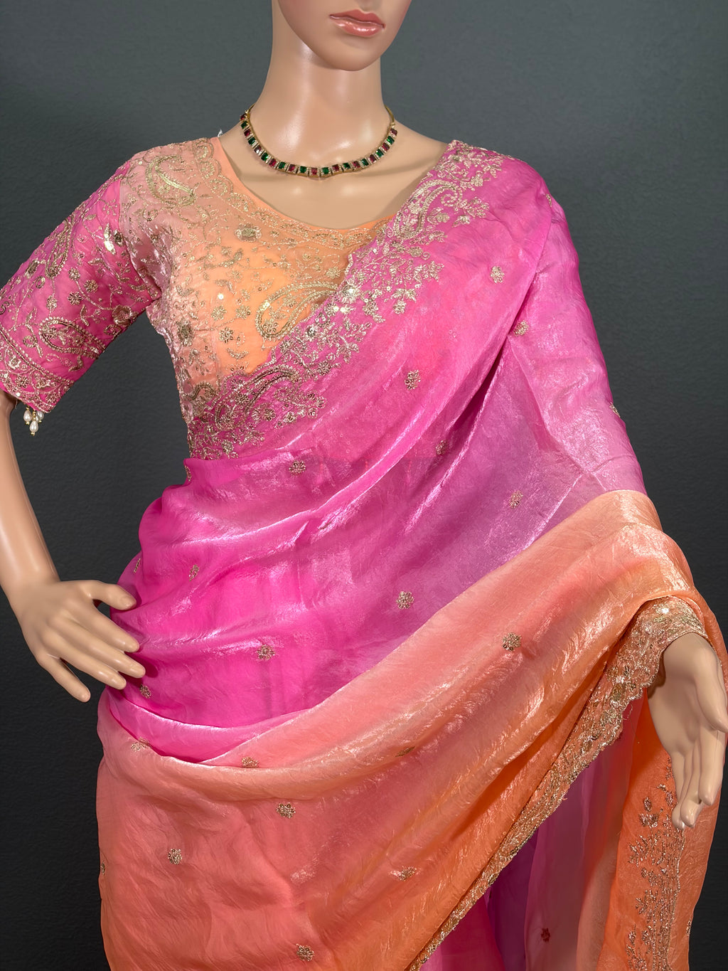 Pink Pearl - Soft Shimmer Tissue Silk Saree with Blouse (34" - 42")