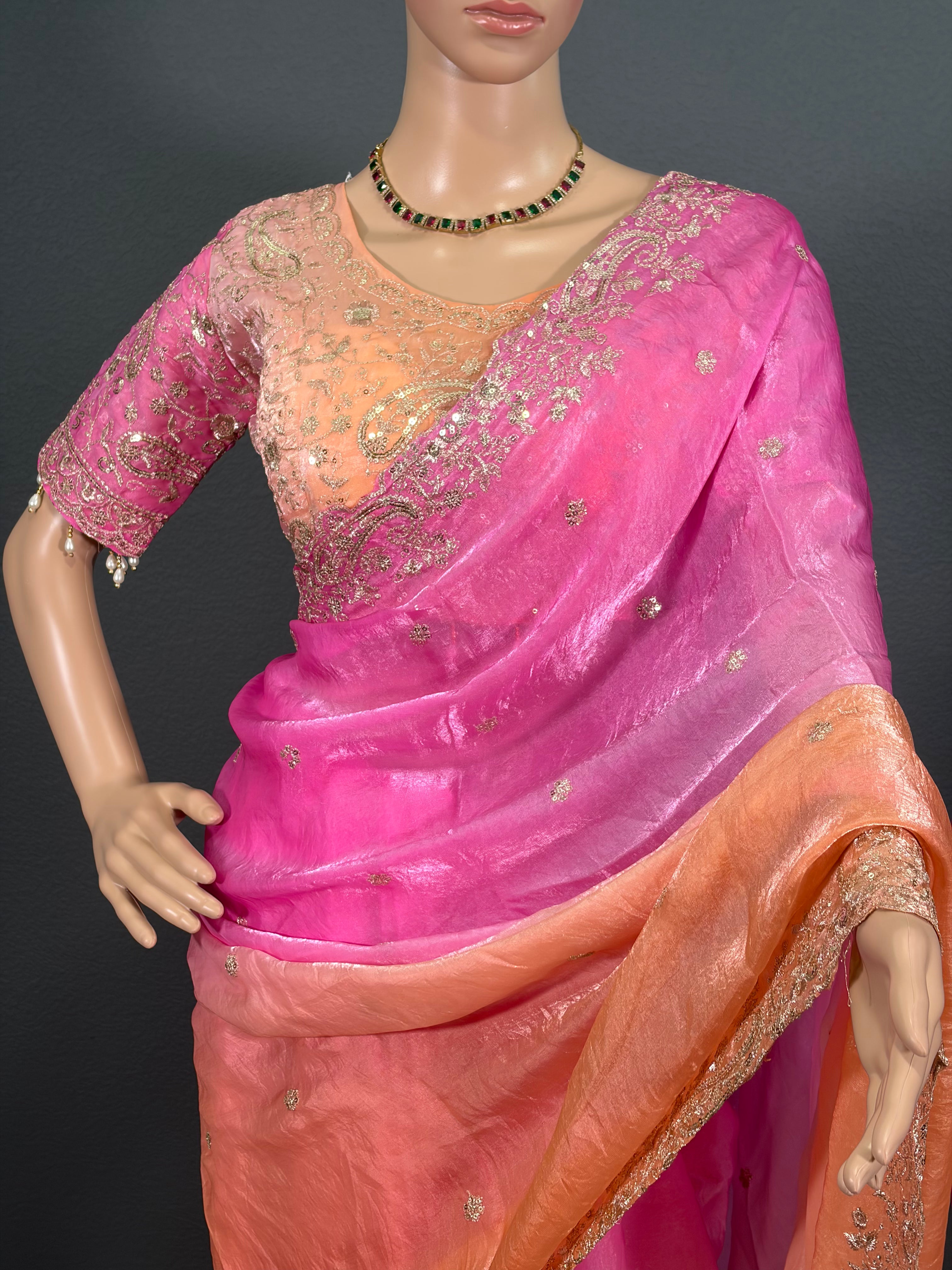 Pink Pearl - Soft Shimmer Tissue Silk Saree with Blouse (34" - 42")
