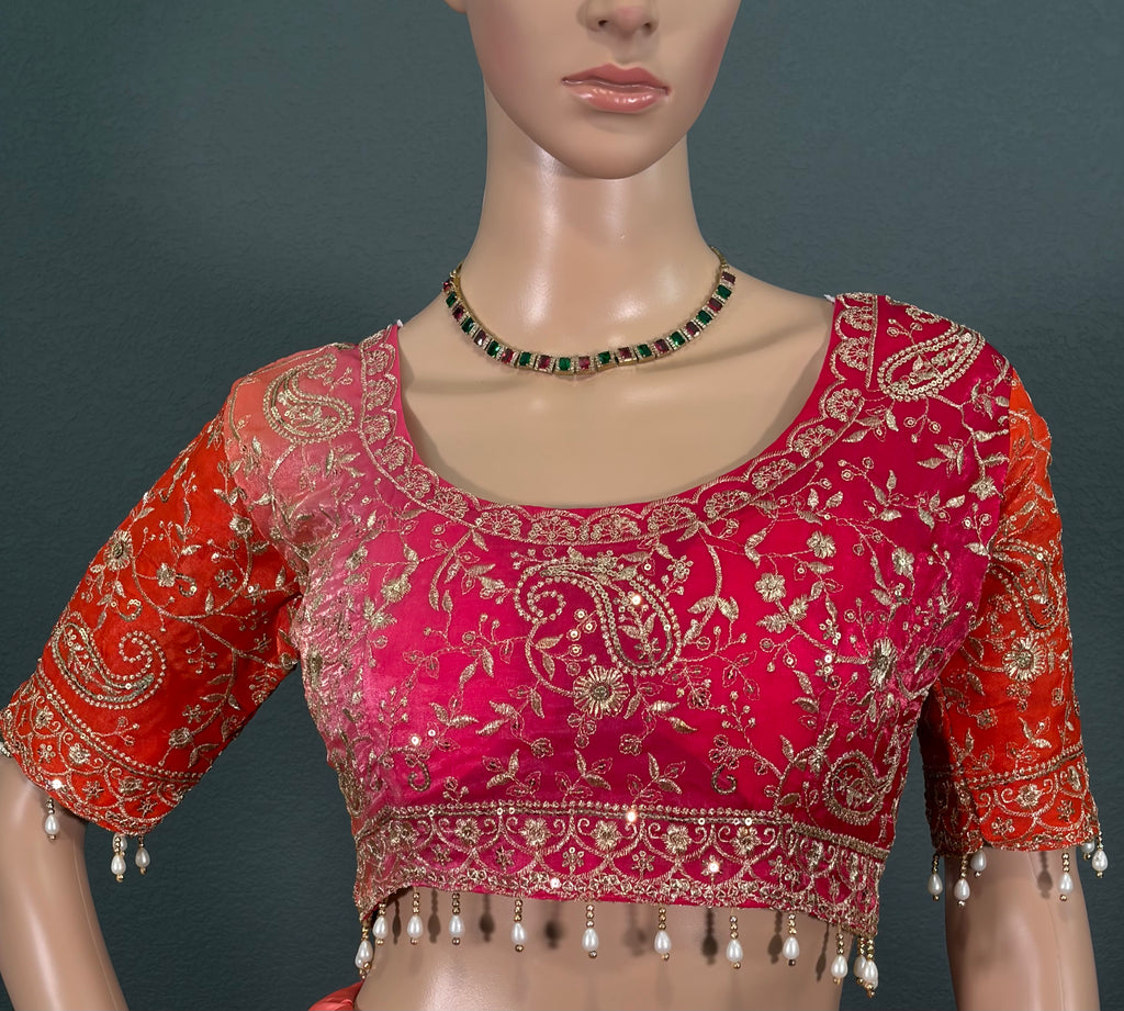 Coral Queen - Soft Shimmer Tissue Silk Saree with Blouse (34" - 44")
