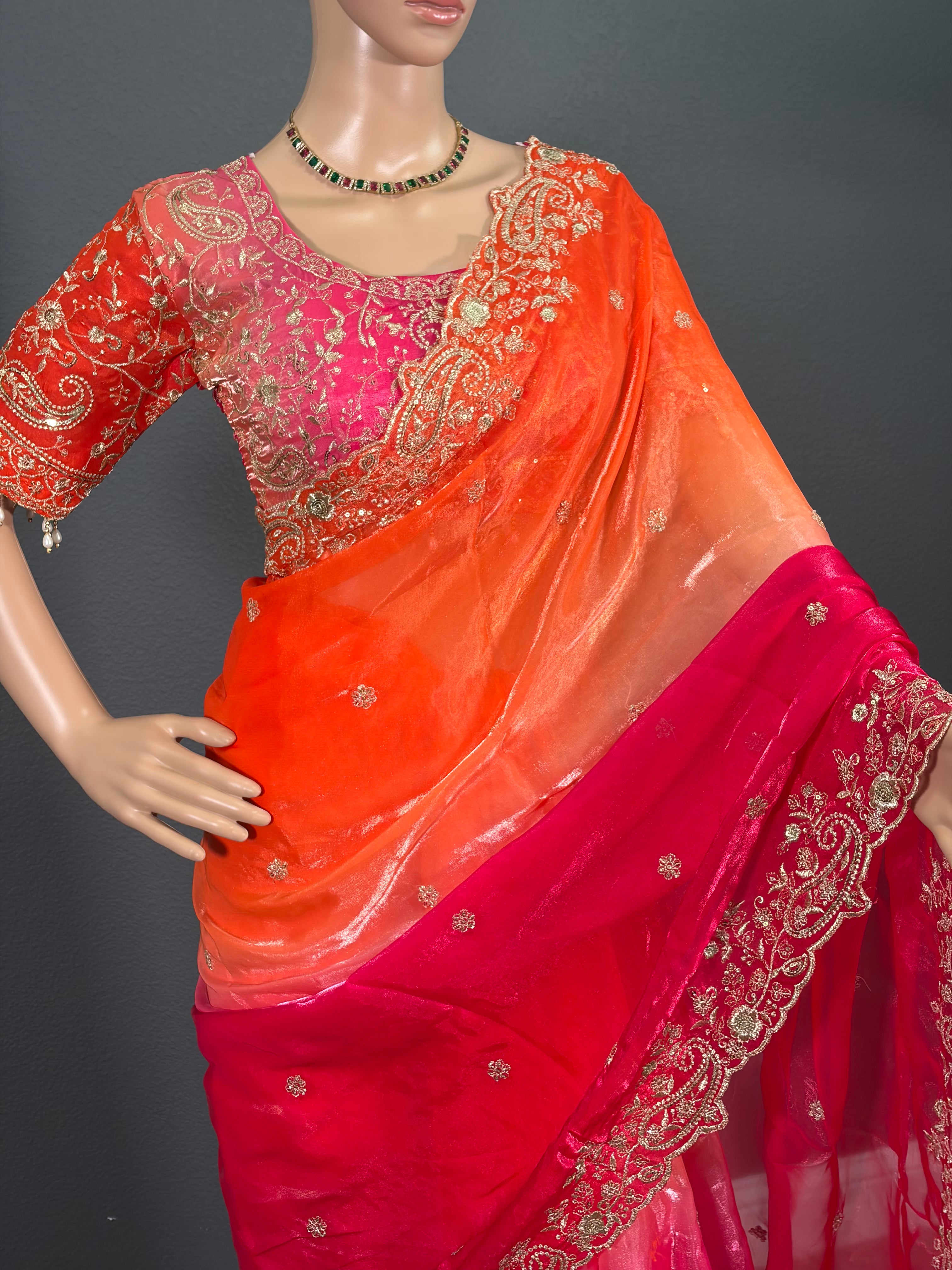 Coral Queen - Soft Shimmer Tissue Silk Saree with Blouse (34" - 44")