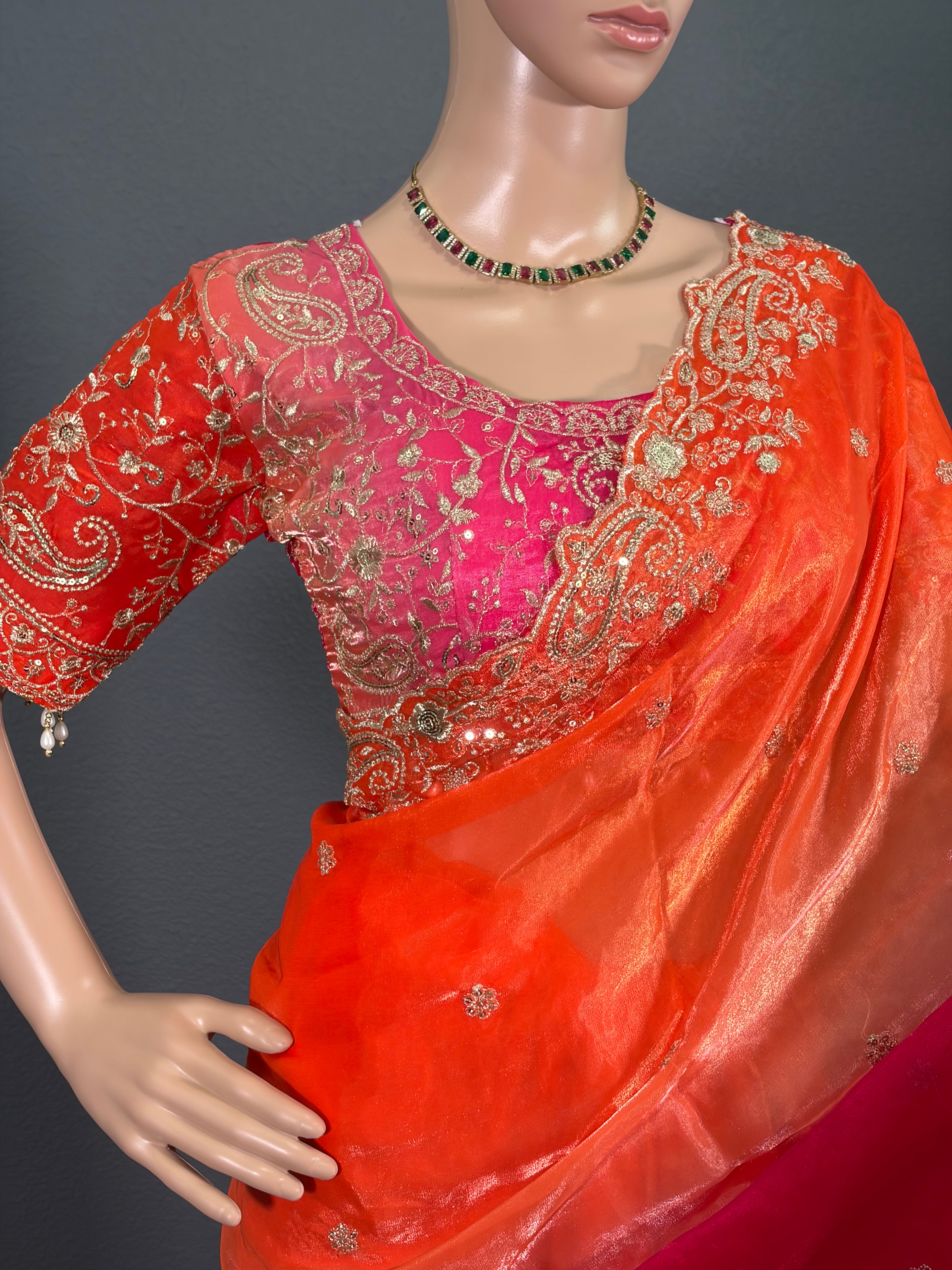 Coral Queen - Soft Shimmer Tissue Silk Saree with Blouse (34" - 44")