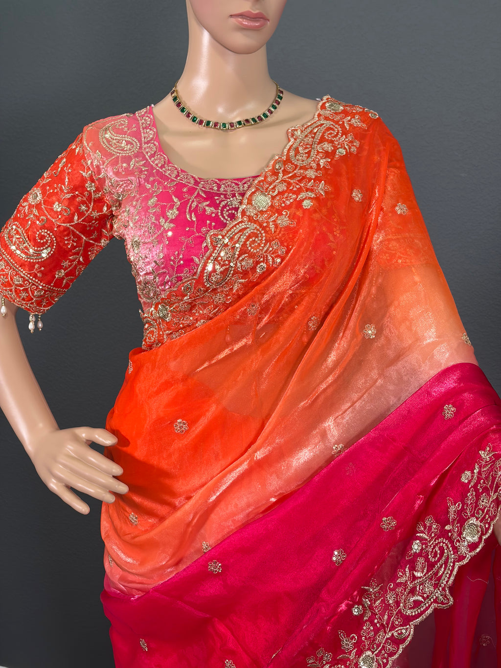 Coral Queen - Soft Shimmer Tissue Silk Saree with Blouse (34" - 44")