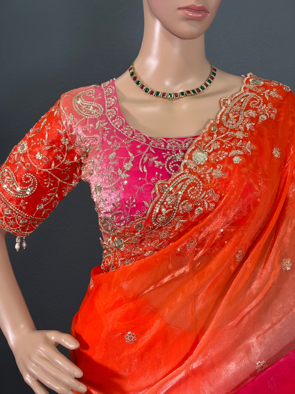 Coral Queen - Soft Shimmer Tissue Silk Saree with Blouse (34" - 44")