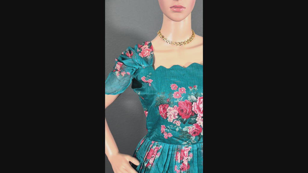 Teal Bloom Breeze - Soft Cotton Maxi dress (M up to L)