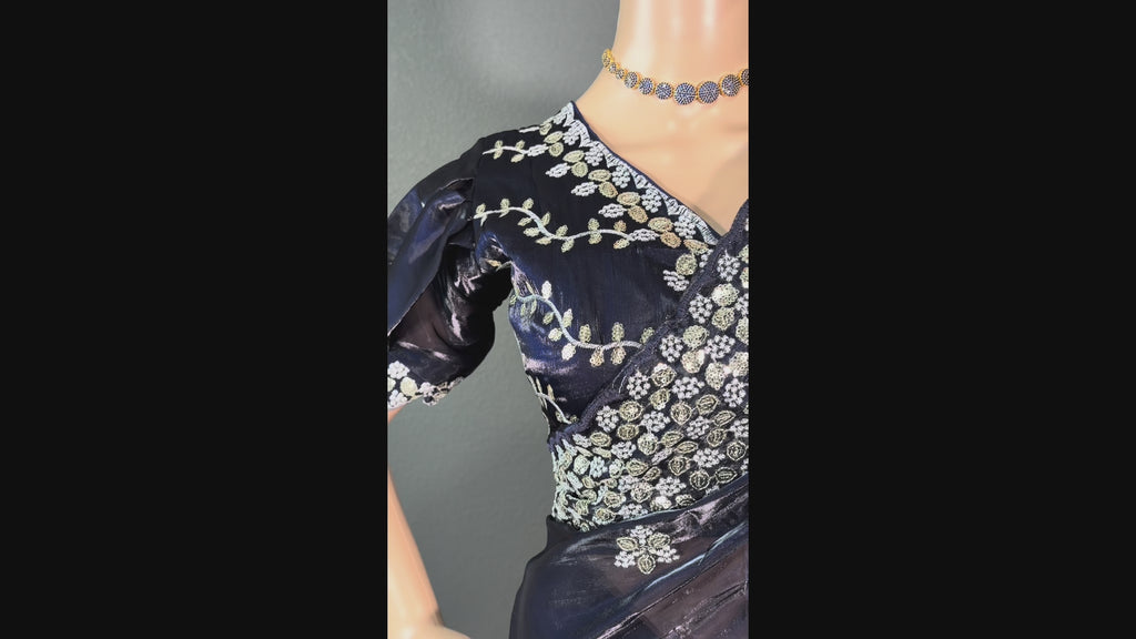 Dark Blue Jimmy Choo Silk Sequence Saree with Stitched Blouse | Alterable ( 38" - 42")