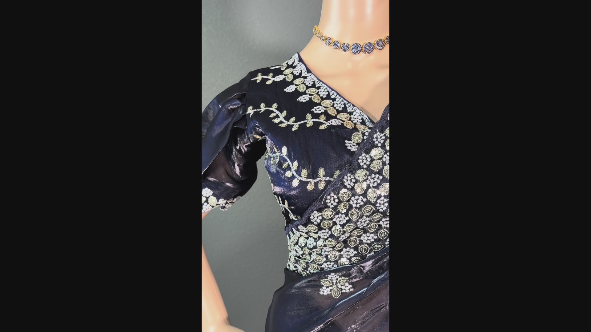 Dark Blue Jimmy Choo Silk Sequence Saree with Stitched Blouse | Alterable ( 38" - 42")