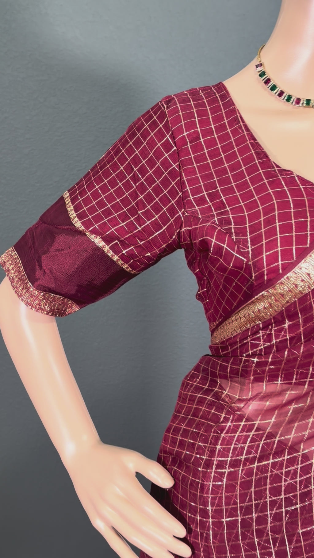 Royal Burgundy - Viscose Georgette Saree with stitched Blouse (34" - 42")