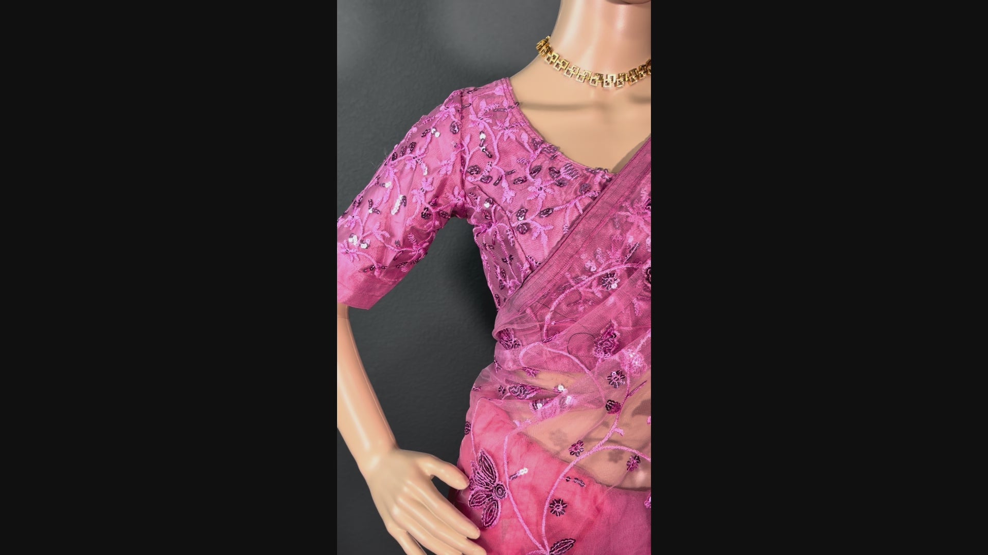 Pink Wink - Party wear netted saree with blouse