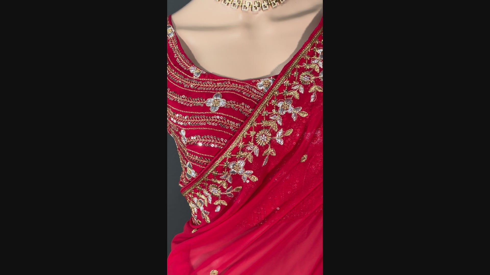 Royal Ruby - Red Georgette Embroidered Saree with blouse