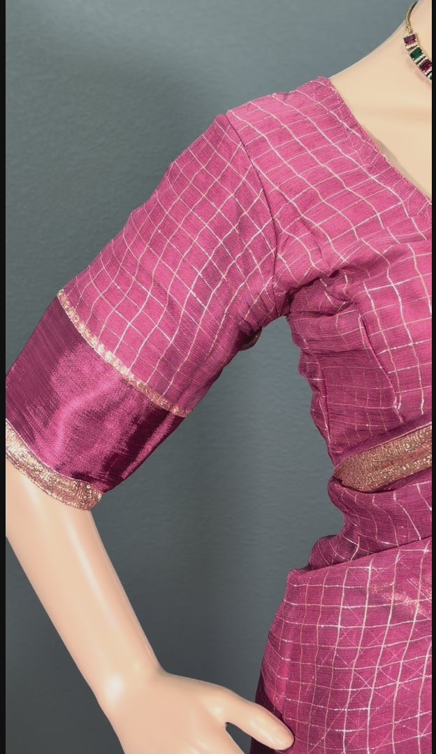Rose Rani - Pink Viscose Georgette Saree with Stitched Blouse (34" - 42")
