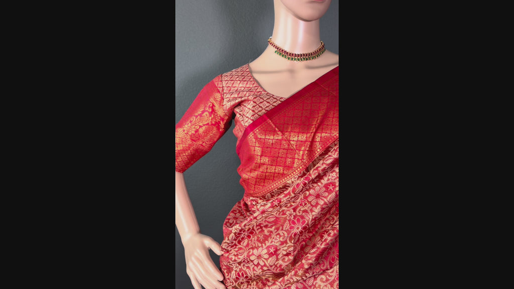 Bridal Red Glow - Banarasi silk saree with blouse