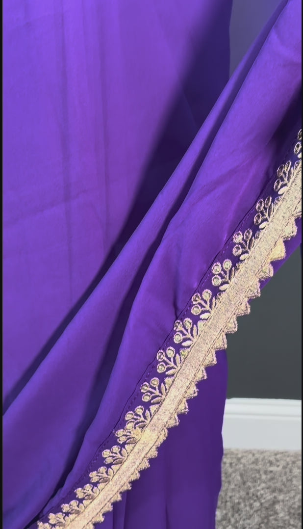 Majestic Couture - Violet Plain saree