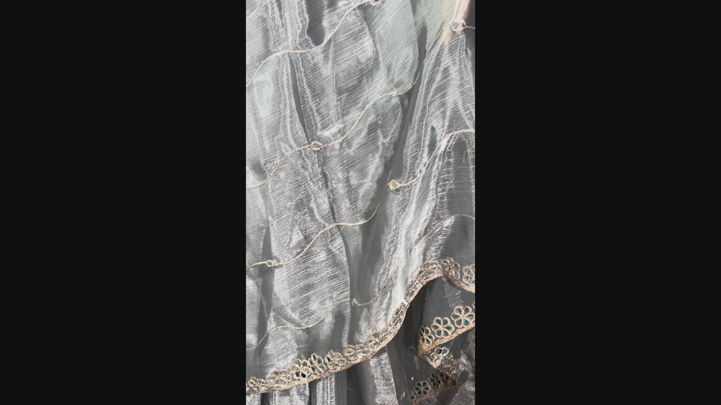 Starlight Silver - Grey Mirror work saree