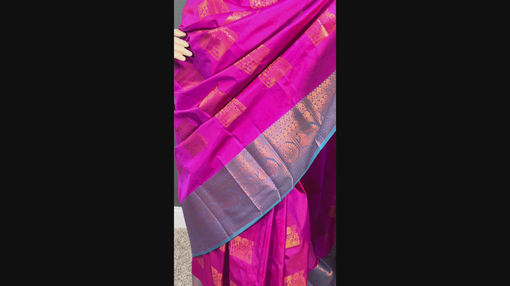 Pink Lotus Motif Silk - Kota silk saree with blouse