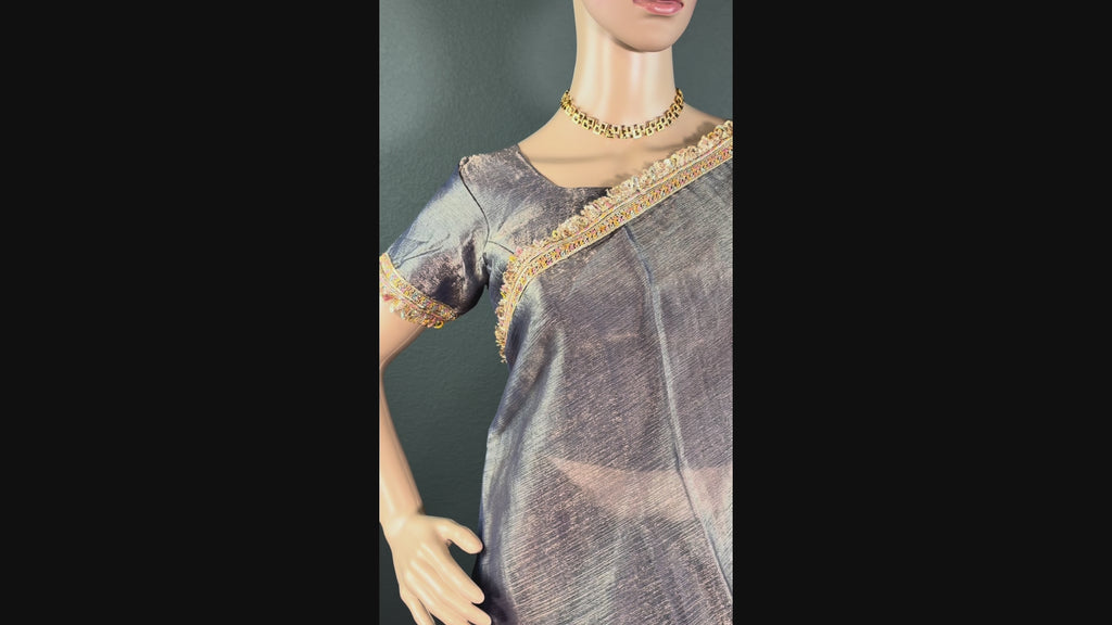 Grey Rainbow Glow - Plain space silk saree