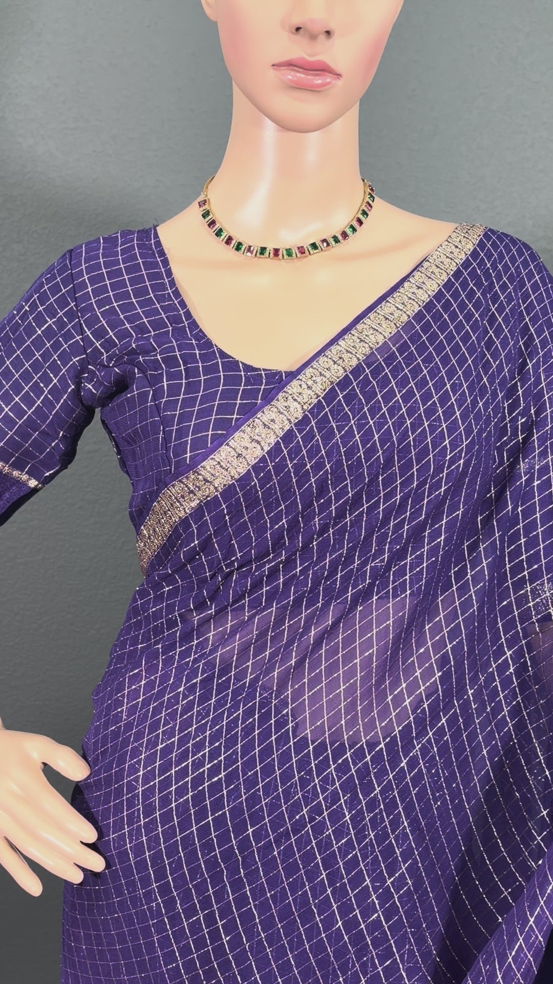 Indigo Queen - Blue Viscose Georgette Saree with Stitched Blouse (34" - 42")
