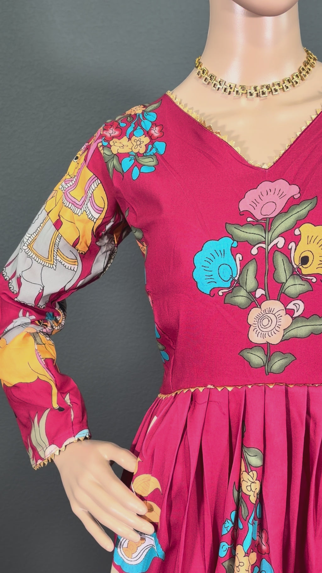 Red Kalamkari - KALAMKARI Anarkali gown for women (M up to L)