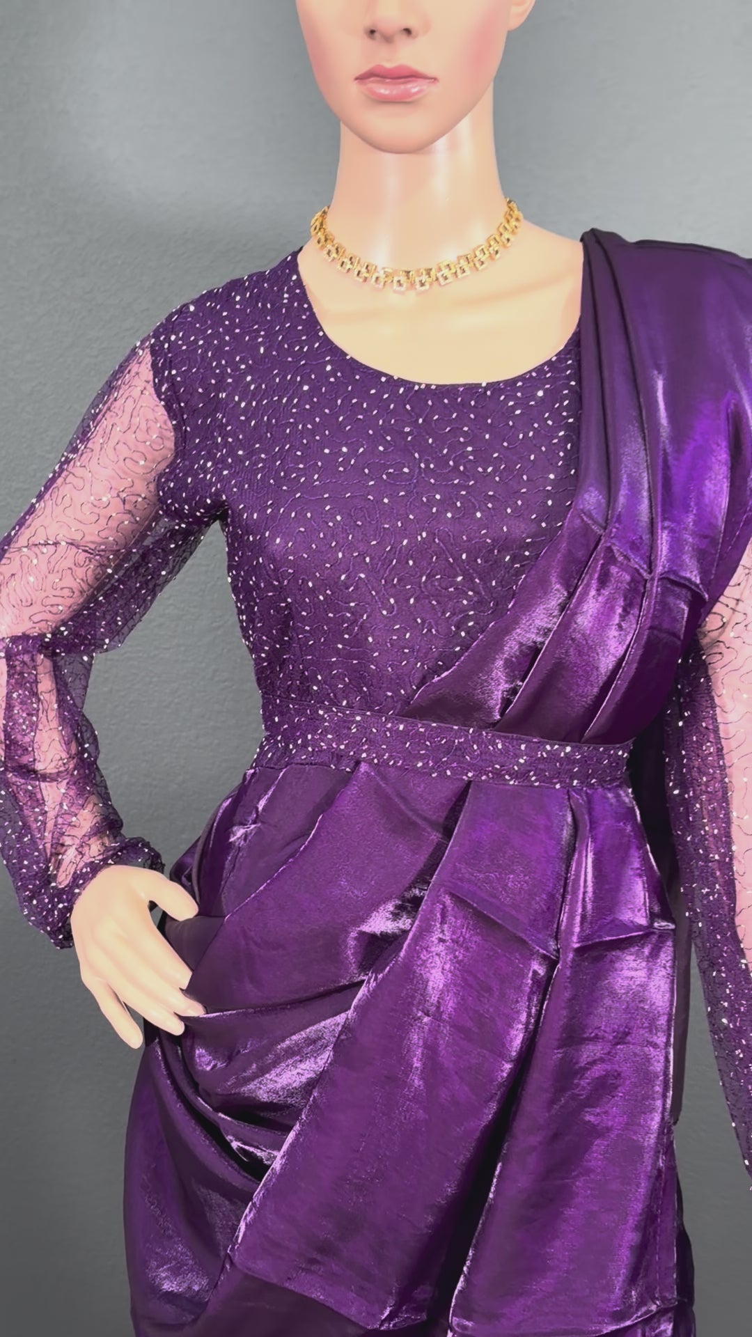 Royal Amethyst shimmer- Long gown with Dhuppatta & Belt (M up to L)(L up to XL)