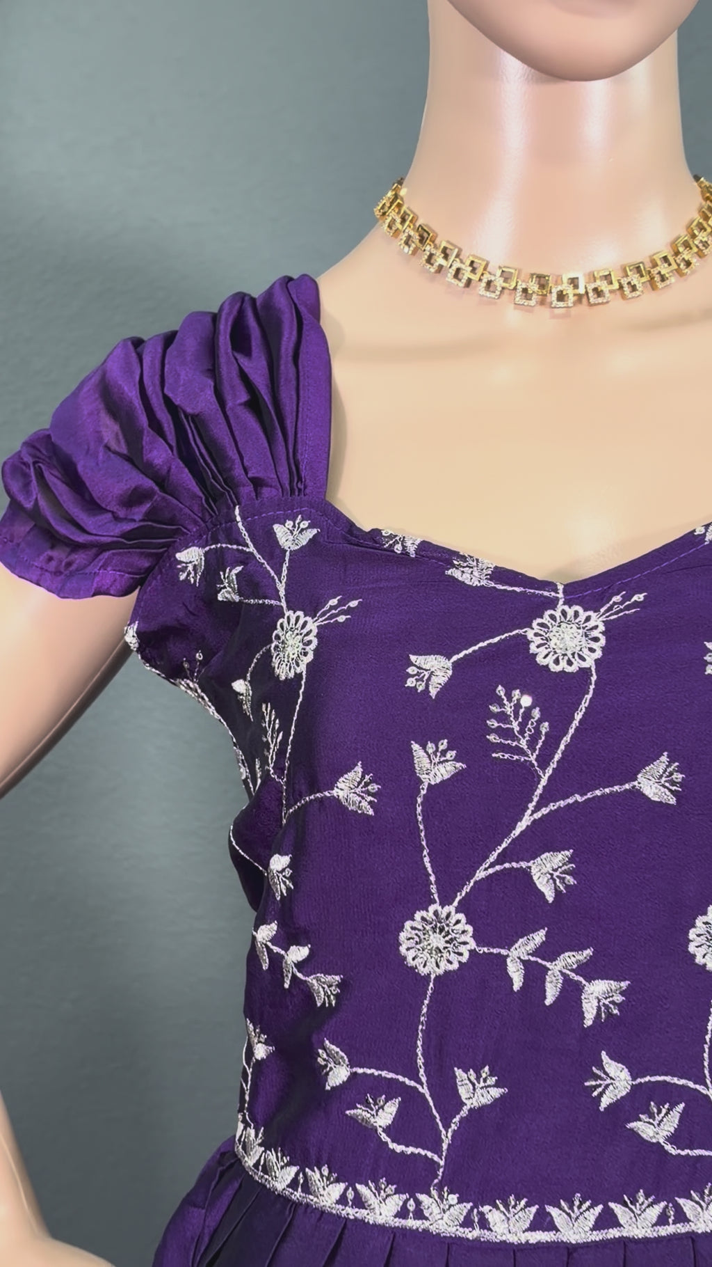 Purple Blossom - Puff Sleeve Long Maxi Dress for women (M up to L)
