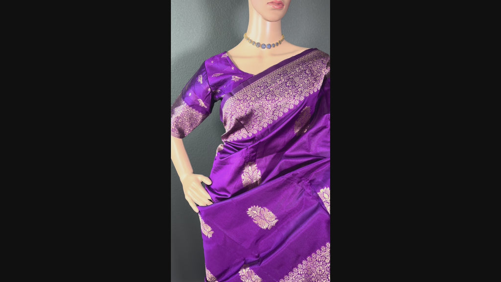 Amethyst Flow Dream - Violet Banarasi silk saree with blouse