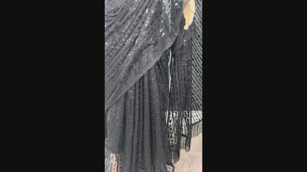 Starry Night Party Net - Black party wear net saree