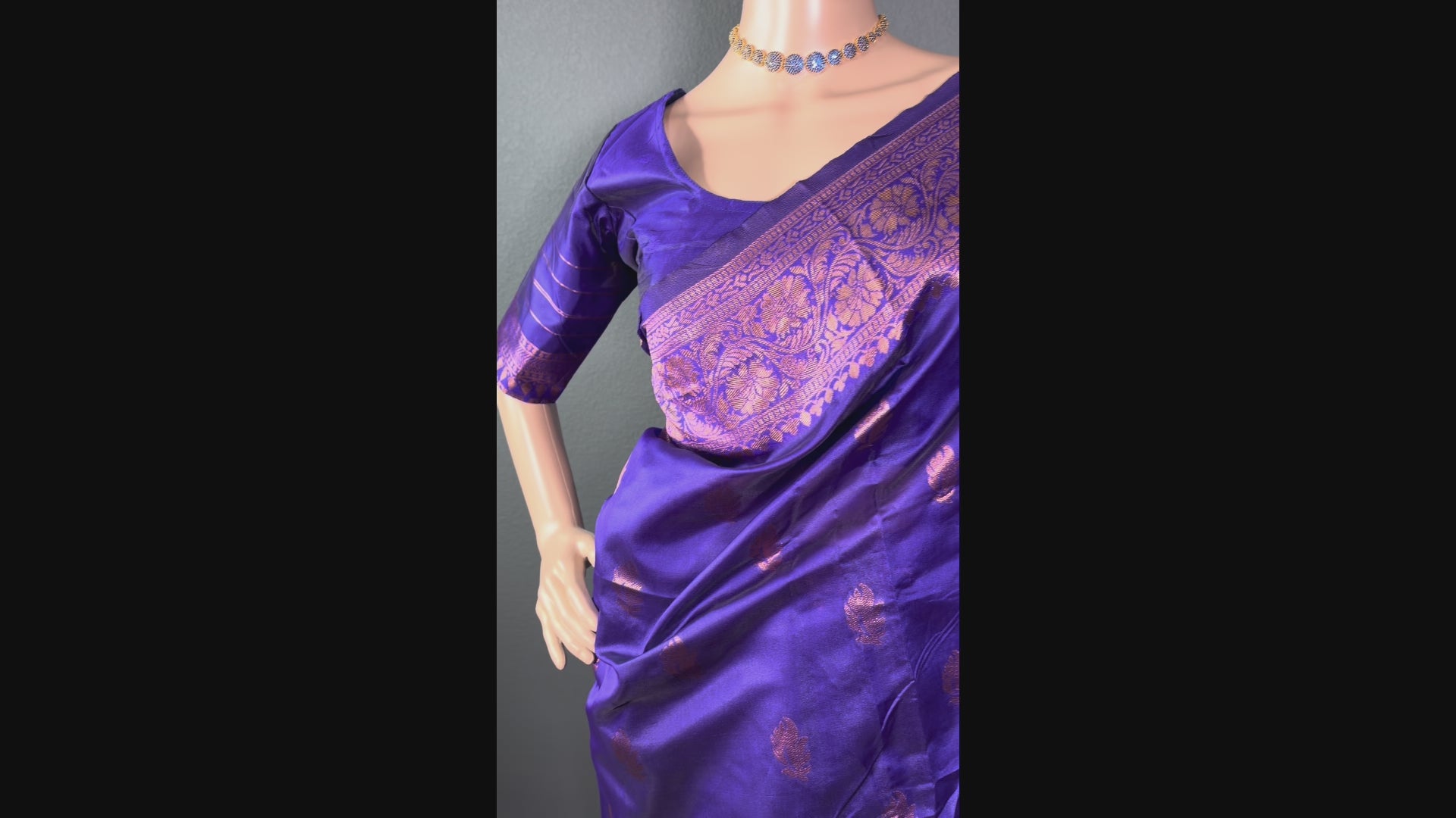 Midnight Vogue Splash - Blue banarasi silk saree