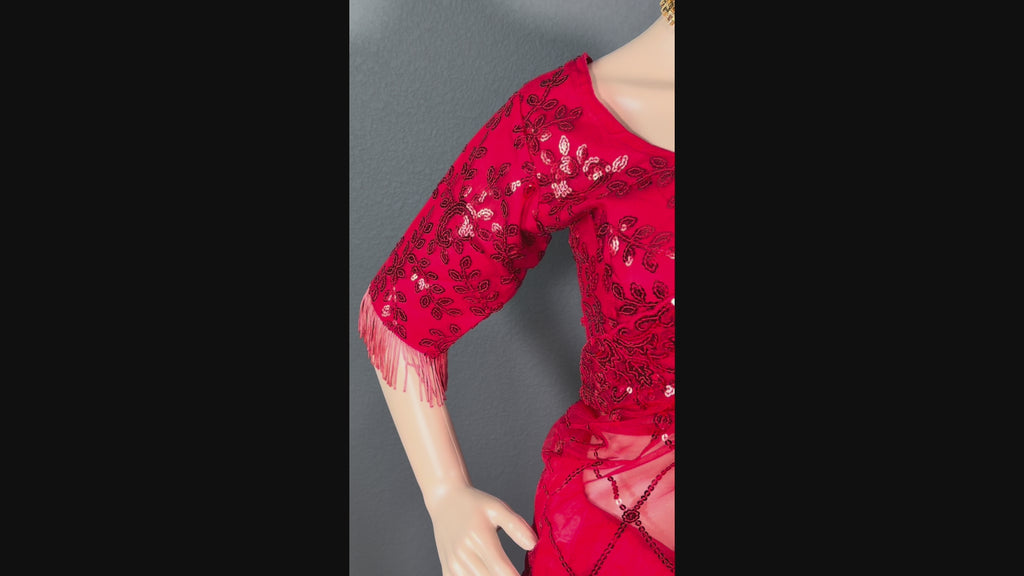 Blood Red Glam Red Saree - Party wear netted saree with blouse