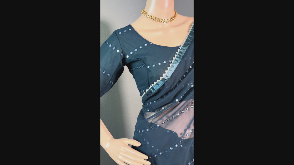 Blue Bombshell - Ruffle Georgette Saree
