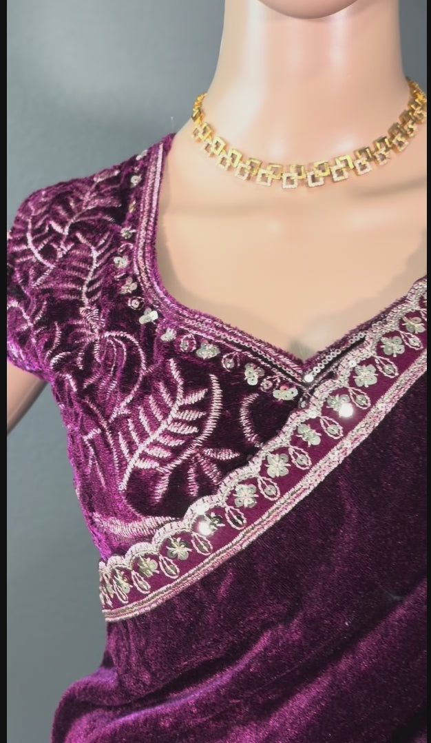 Queen Royale Velvet Drape - Velvet saree with blouse