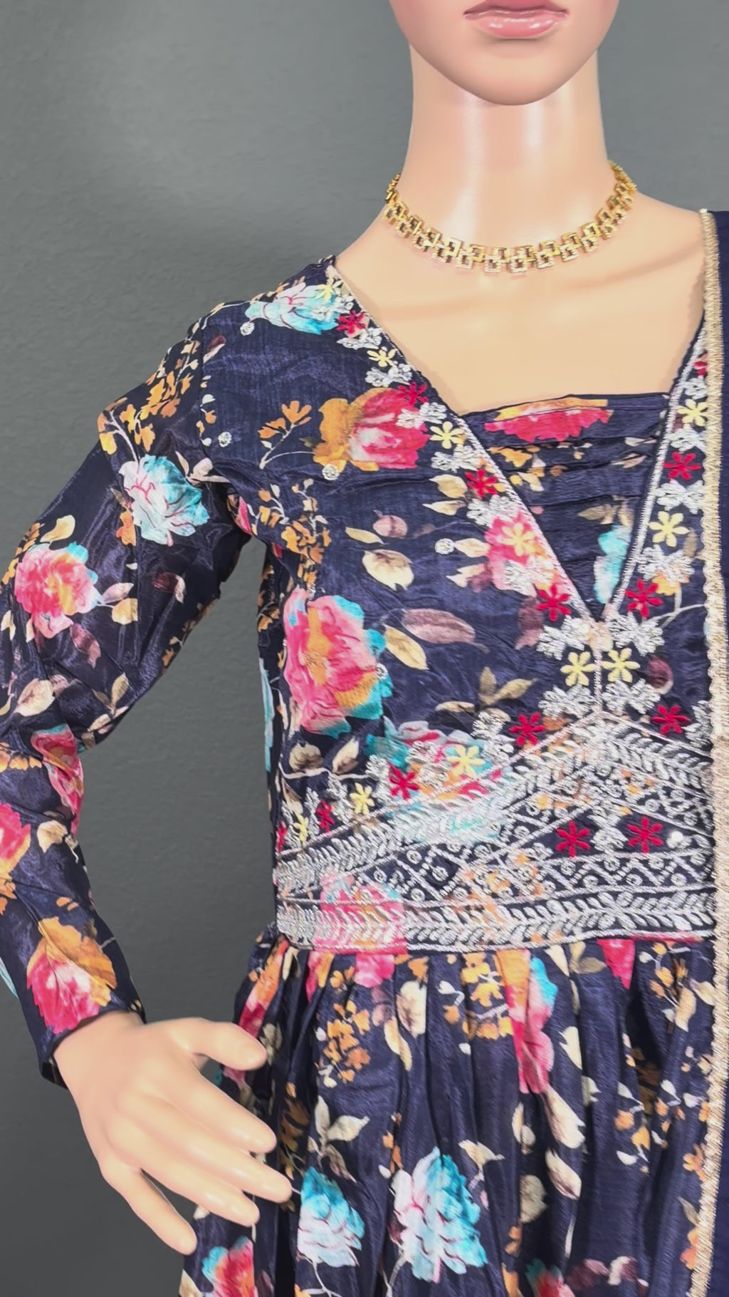 Navy Nandhavanam  - Blue Floral Anarklai Gown for women (M up to L)