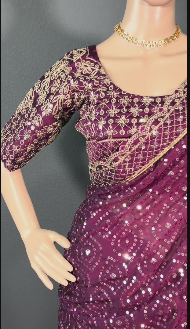 Plum Stardust - Sequin Saree