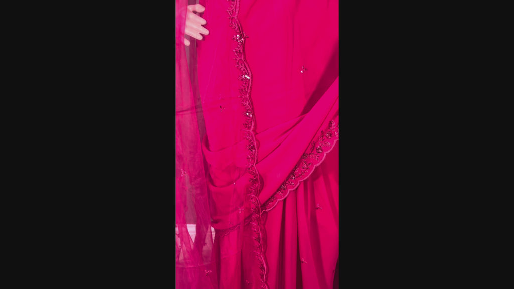 Empress Crimpson Saree - Party wear Dhuppatta Saree with blouse