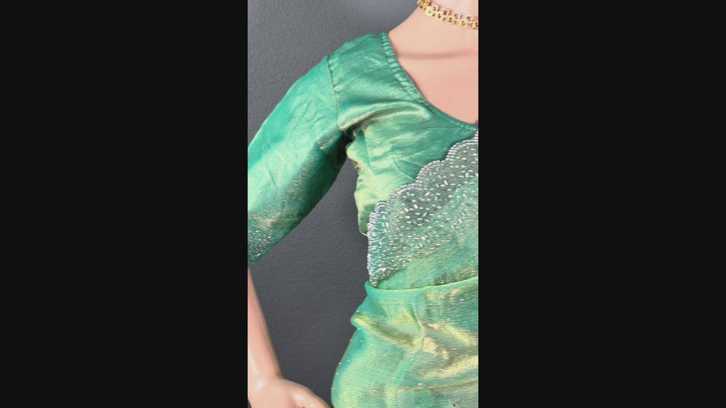 Green Leaf Party Saree - Space silk saree