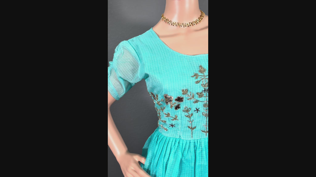 Blue Lemon Bliss - Crinkle Cotton Maxi Dress ( L upto XL)