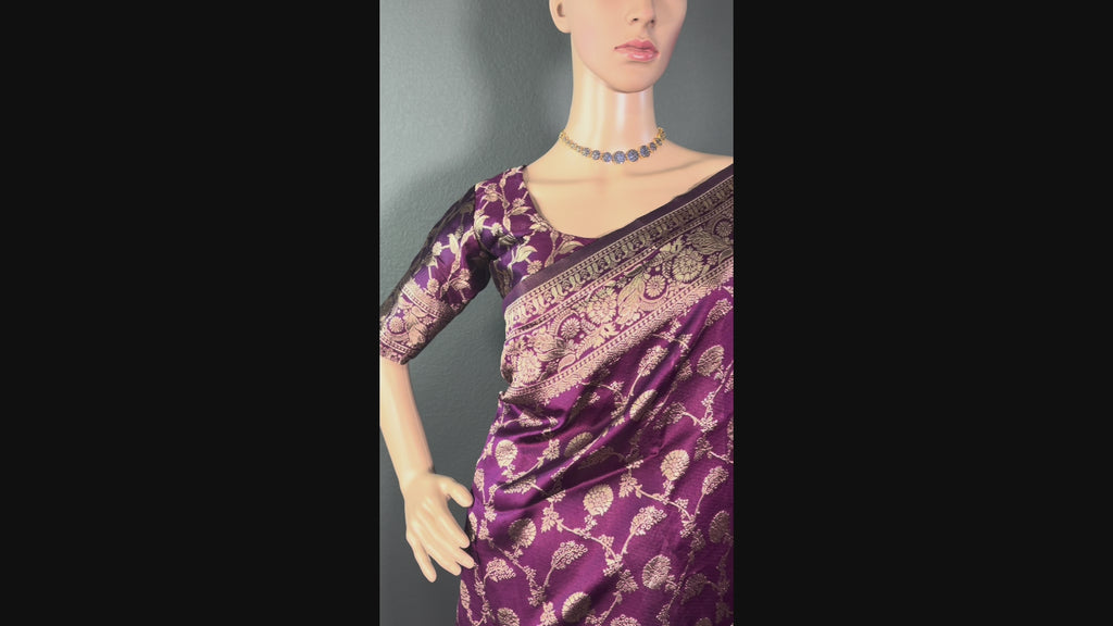 Plum Radiance wave - Rich Banaasi silk saree with blouse