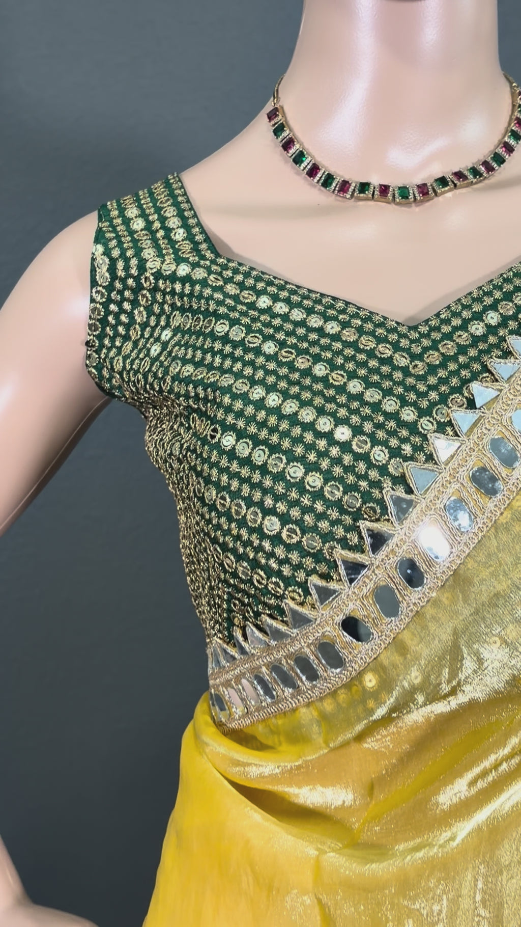 Manjal Mayil - Designer Tissue Silk Saree with Sleeveless Blouse (34" - 44")