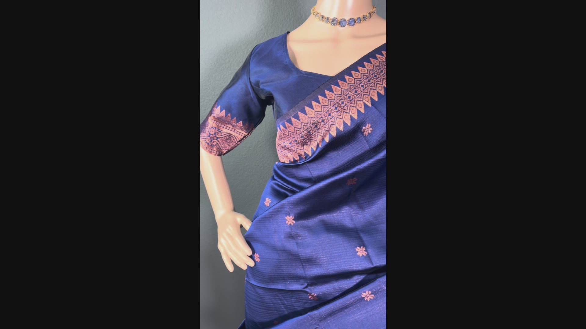 Blue Banarasi Soft Silk Saree with Stitched Blouse (36" - 42")