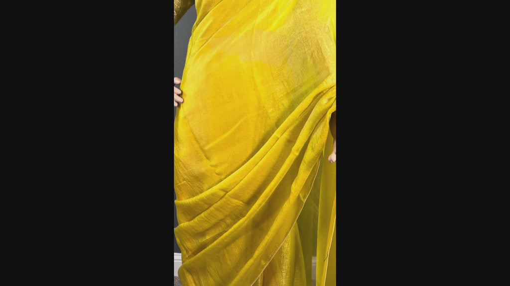 Lemon Drop Pearl - Yellow Plain Saree