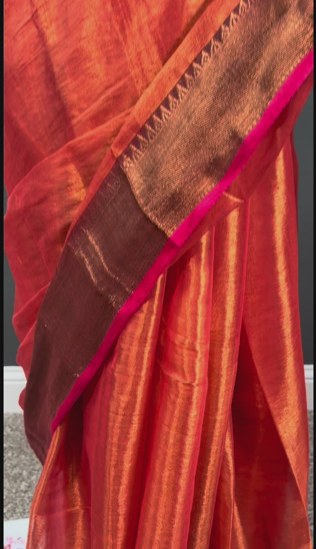 Glass Tissue Silk Saree with Princess-Cut Stitched Blouse (36-42")