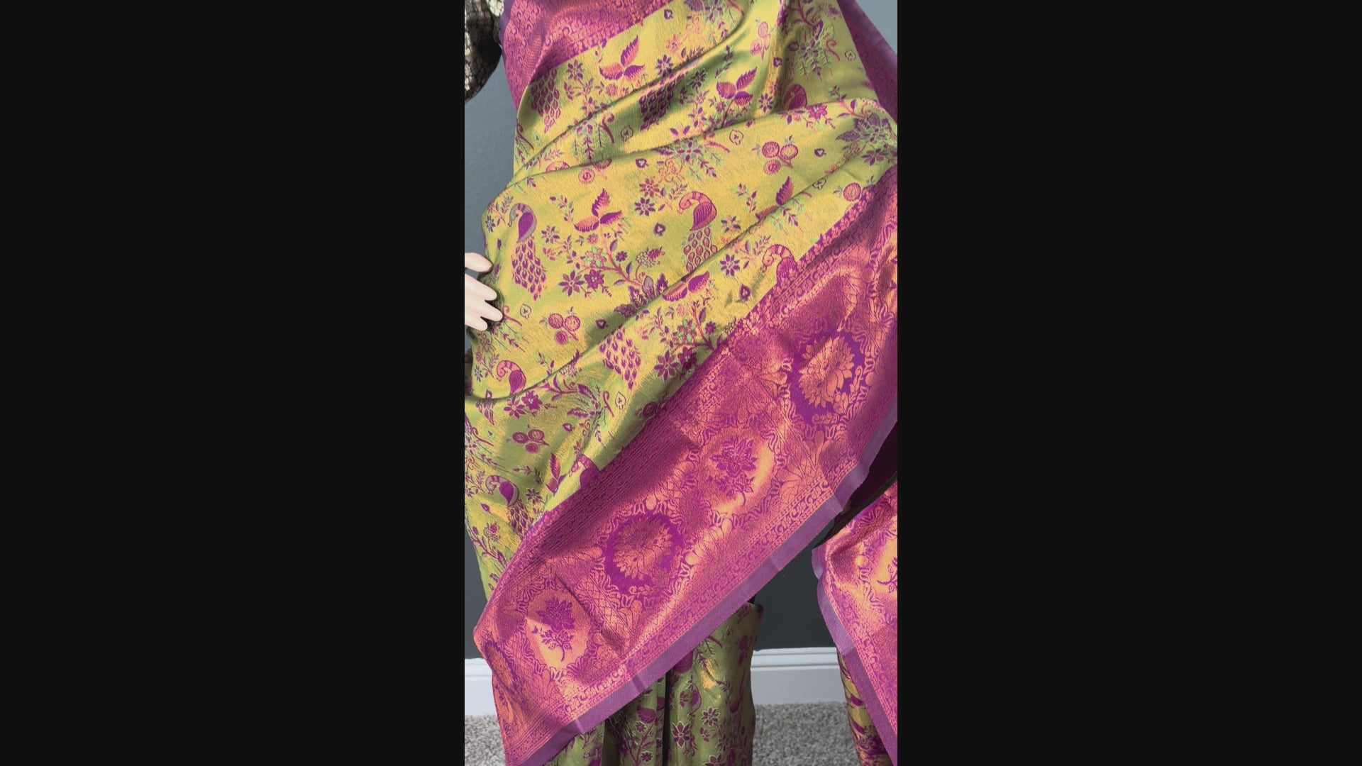 Pista Strawberry Swag - Green banarasi silk saree